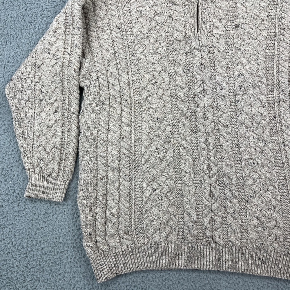 Carraig Donn Ireland Mens XXL Cable Knit 100% Wool 1/4 Zip Fisherman Sweater NWT - Picture 3 of 14